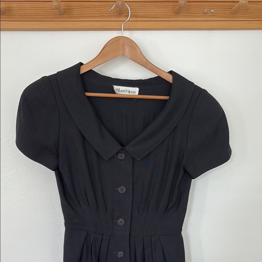 Albert Nipon Black darted midi  Dress with Peter Pan Collar